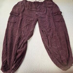 Torrid Plus Size 6T Burgundy Mineral Wash Cargo Joggers Elastic Waist Tall Pants